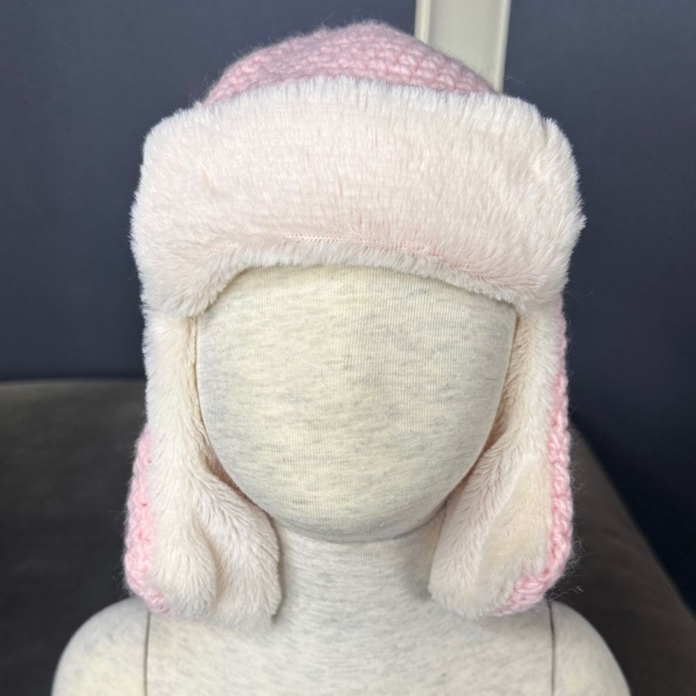 Daisy Baby Girls Toddler Crocheted Pink Aviator Hat Soft Fur 6-12 months NWT